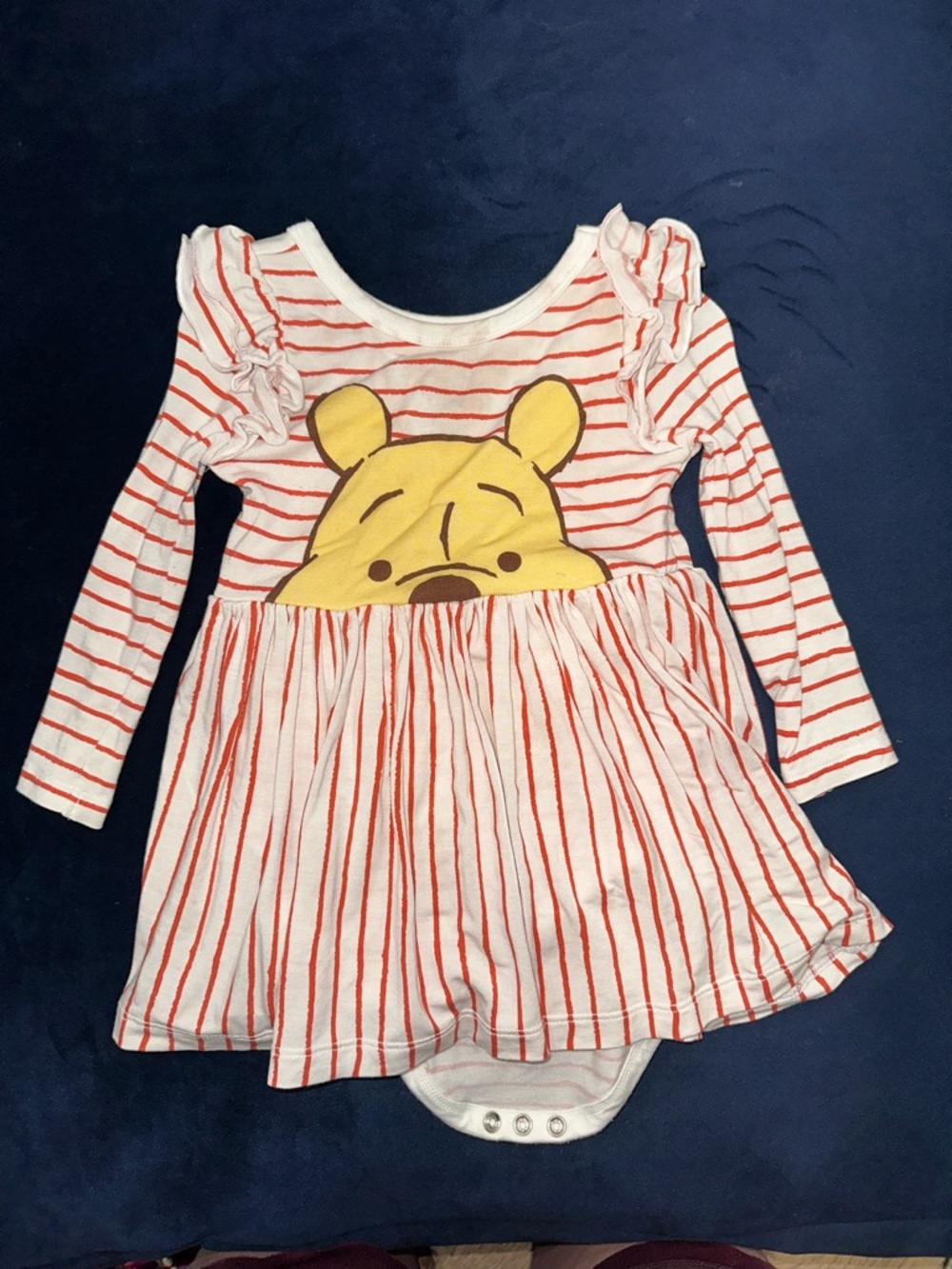 Little Sleepies Red & Cream Striped Winnie the Pooh Dress Bodysuit